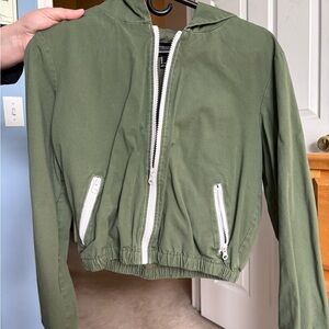 Green Hooded Jacket with White Zippers
